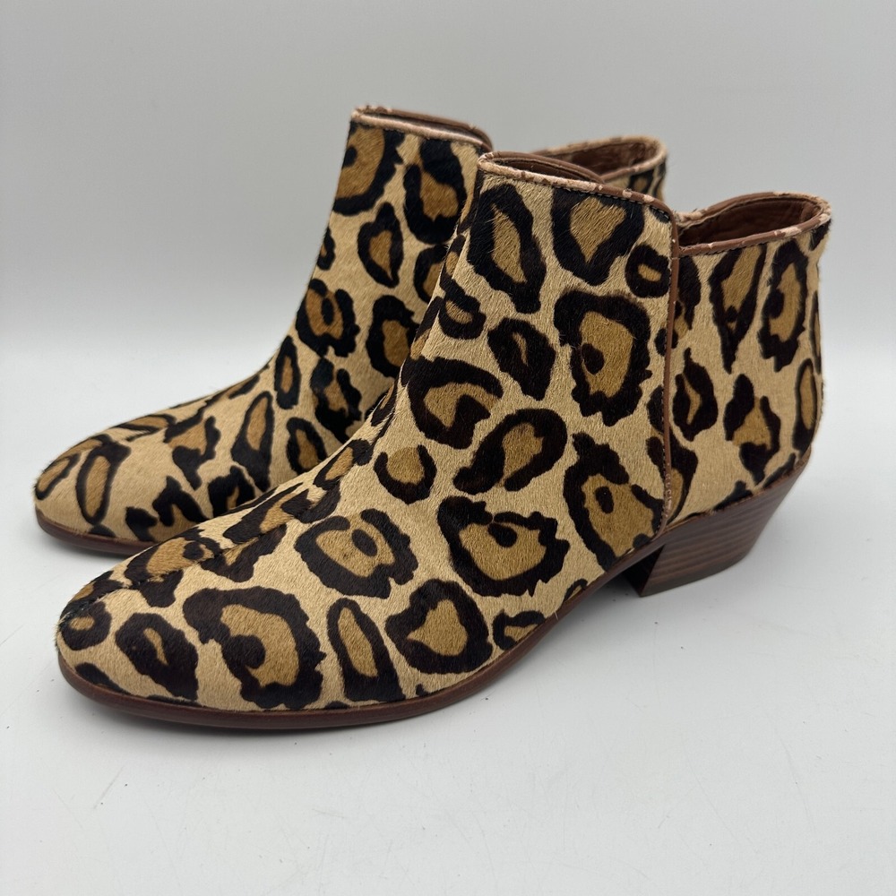 Sam Edelman Petty Bootie Womens 6.5M Leopard Calf Hair Ankle Boots Animal Print
